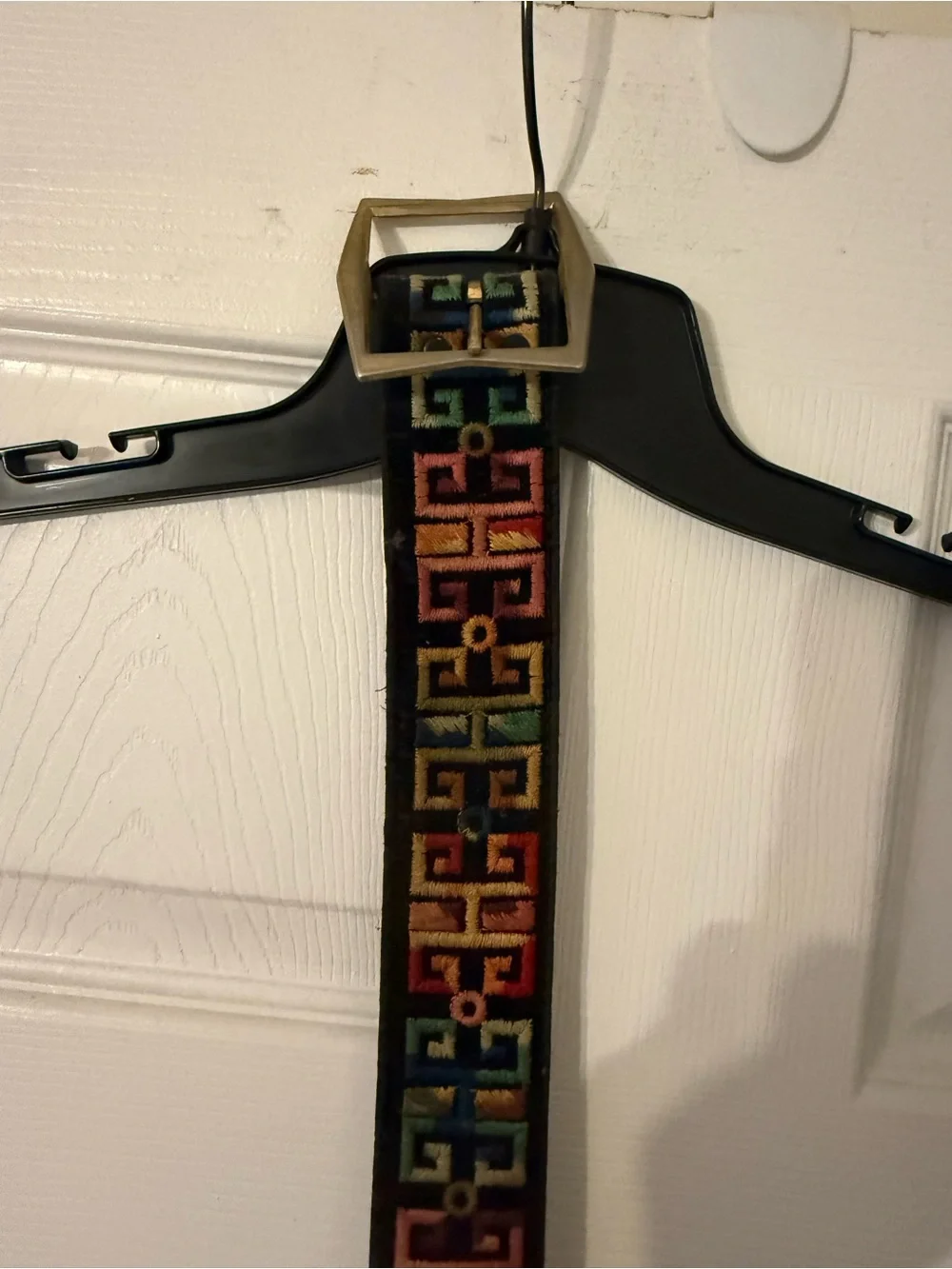 Embroidered Multicolor Belt with Brass Buckle